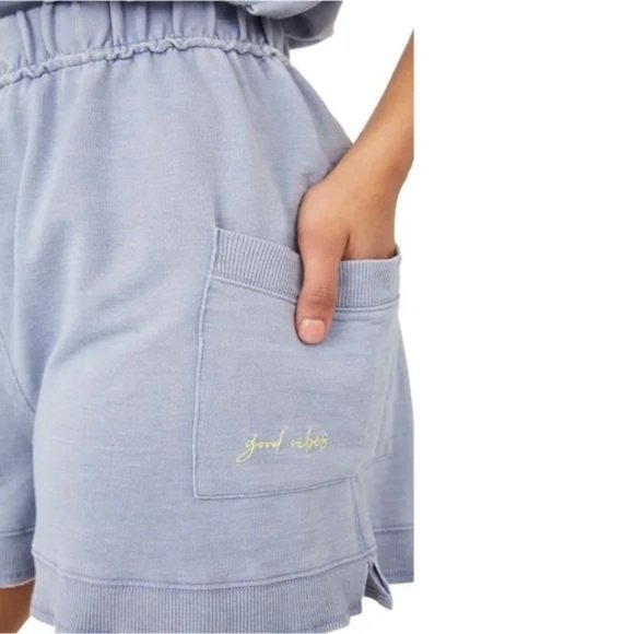 FREE PEOPLE Cozy Girl Distressed Drawstring Shorts Ceramic Seafoam Blue - XS - Picture 4 of 5
